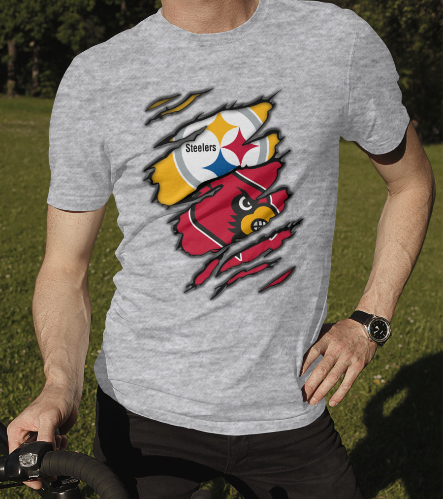 Steelers Cardinals Pittsburgh Louisville Torn Claw Marks Emblems T-Shirt