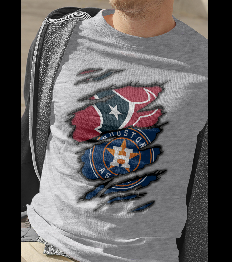 Houston Texans And Astros Logos Ripped T-Shirt
