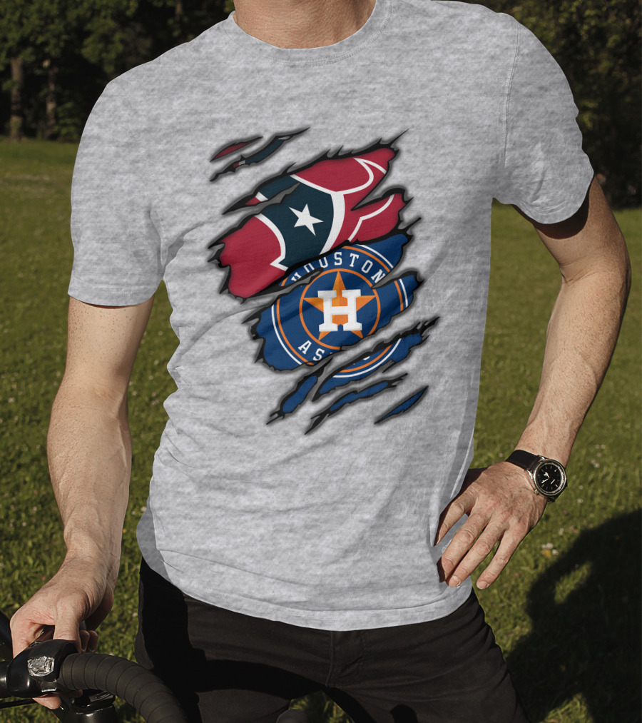 Houston Texans And Astros Logos Ripped T-Shirt