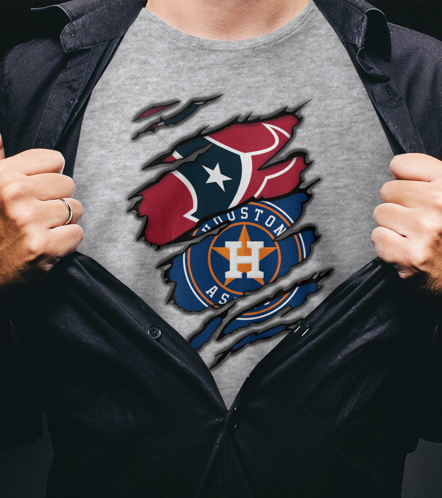 Houston Texans And Astros Logos Ripped T-Shirt