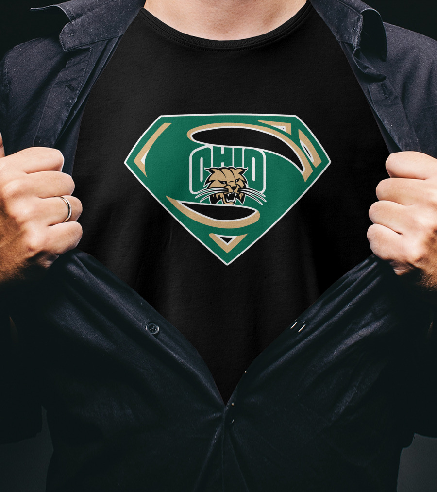 Superman Ohio Bobcats Logo Green And Gold Shield T-Shirt