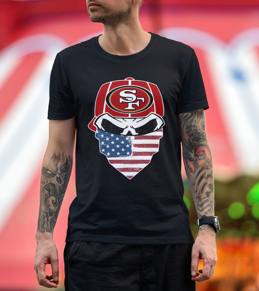 49ers Skull Sf American Flag Bandana T-Shirt