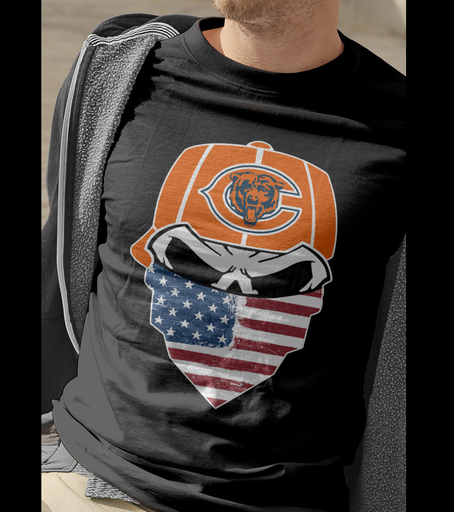 Chicago Bears American Flag Bandana Mask Fan Tribute T-Shirt
