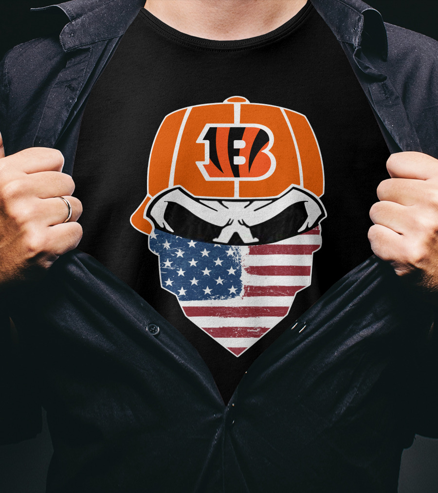 Bengals Skull American Flag Bandana T-Shirt