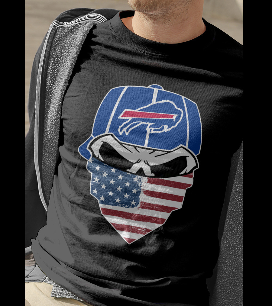 Bills Skull Buffalo Logo American Flag Bandana T-Shirt