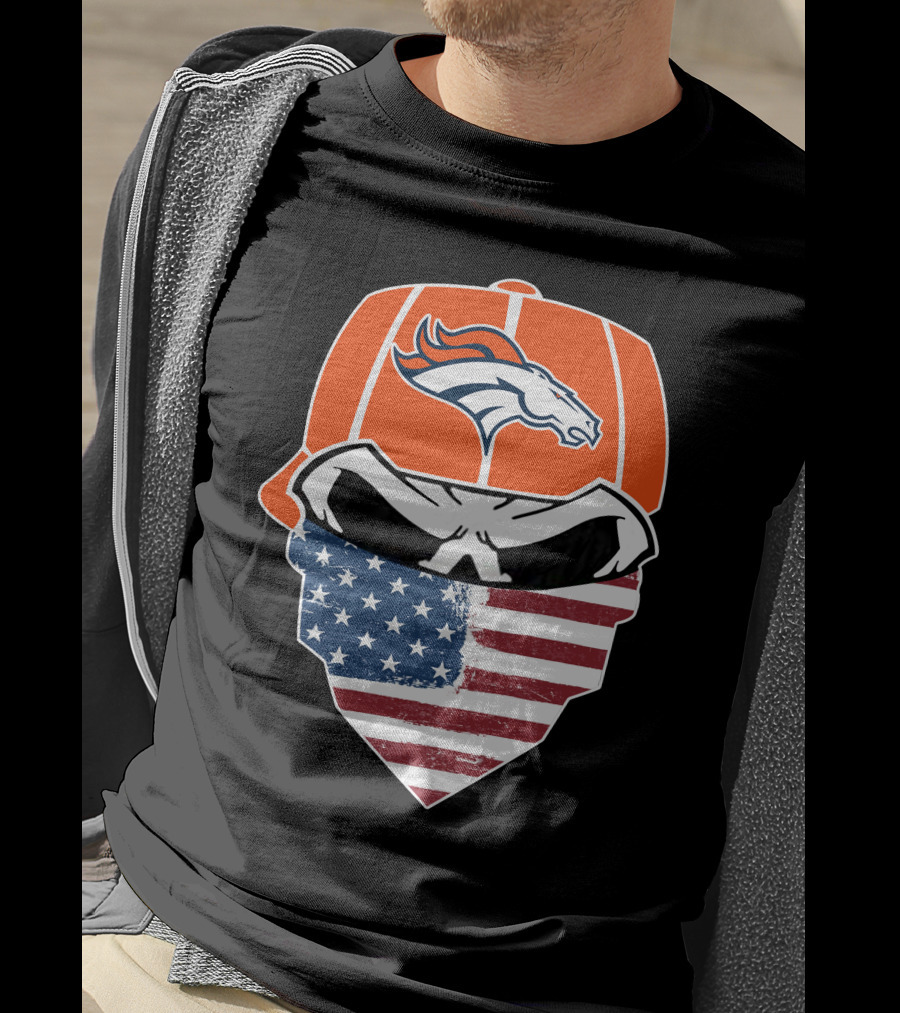 Broncos Skull With American Flag Bandana T-Shirt