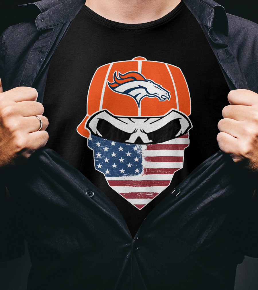 Broncos Skull With American Flag Bandana T-Shirt
