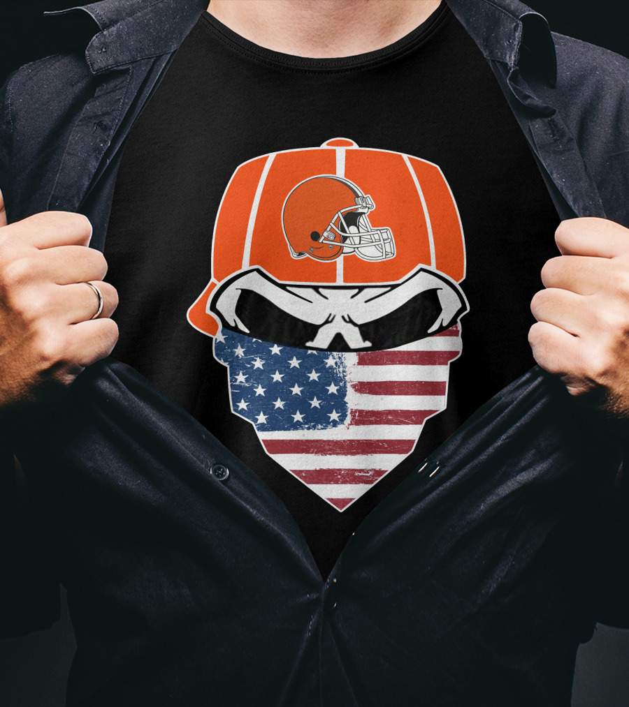 Cleveland Browns Skull American Flag Bandana T-Shirt
