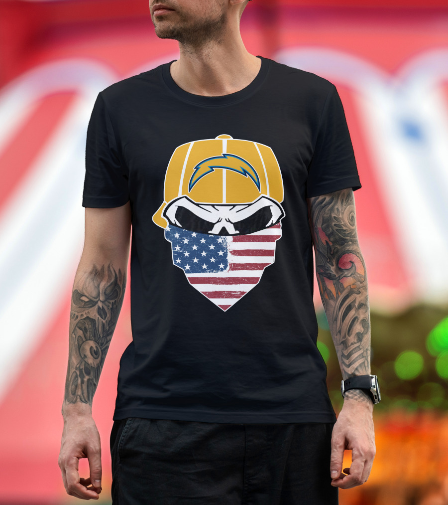 Los Angeles Chargers Skull American Flag Bandana T-Shirt
