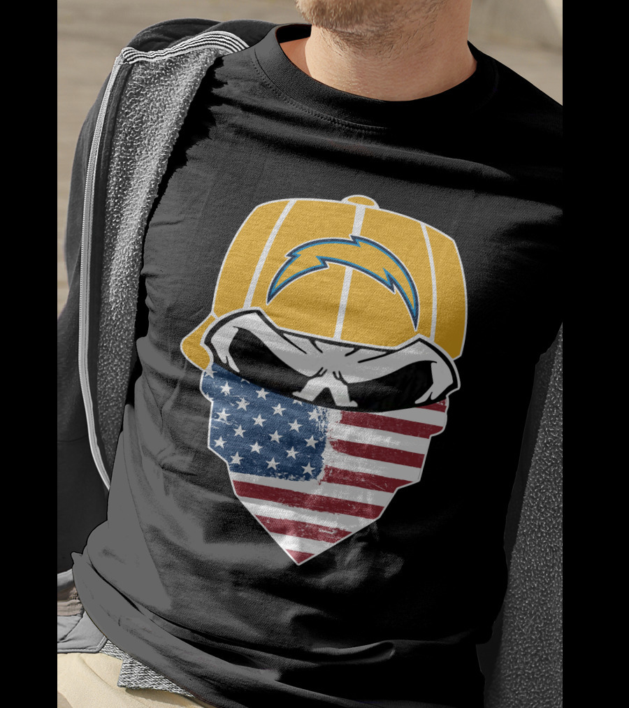 Los Angeles Chargers Skull American Flag Bandana T-Shirt