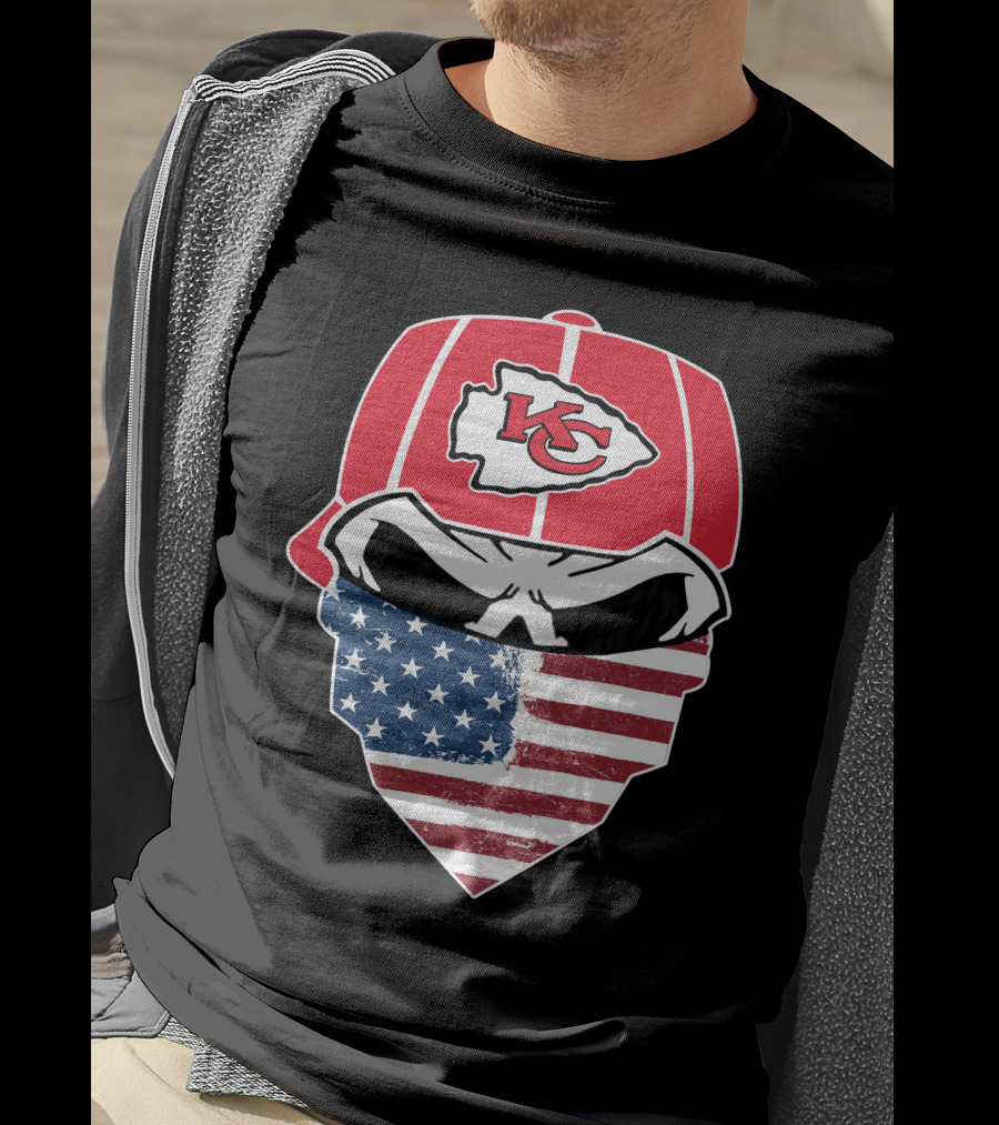 Kansas City Chiefs American Flag Bandana Skull T-Shirt