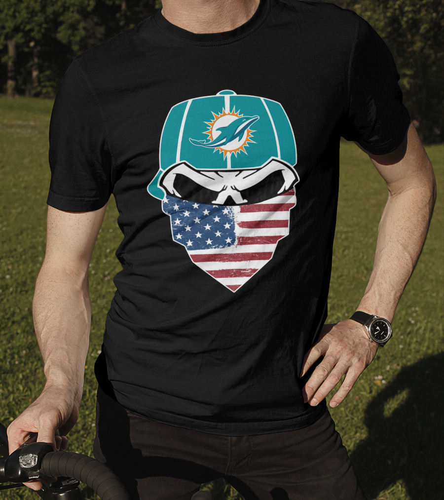 Miami Dolphins Skull American Flag Bandana T-Shirt