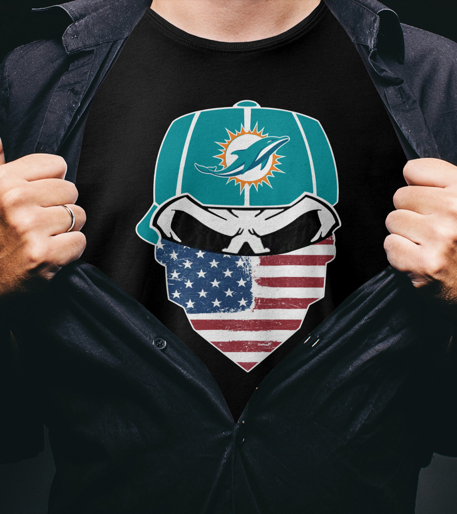 Miami Dolphins Skull American Flag Bandana T-Shirt