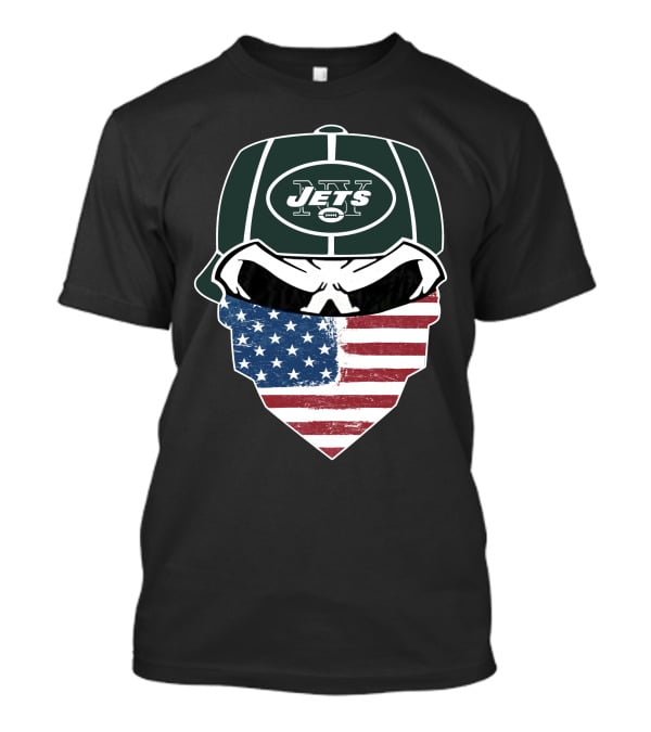 NY Jets Skull With American Flag Bandana T-Shirt