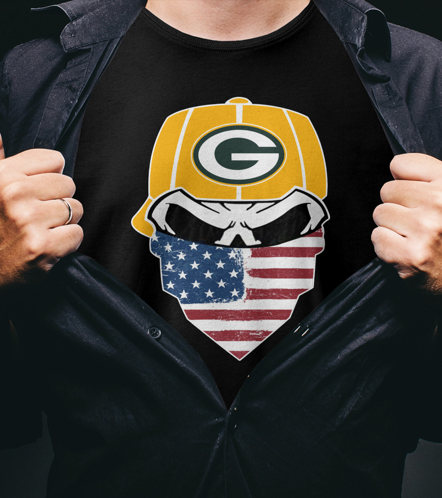 Packers Skull USA Flag Bandana Green Bay Packers Helmet T-Shirt