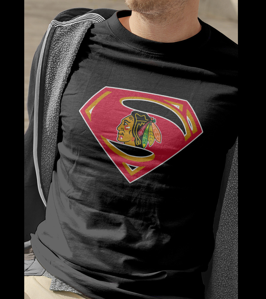 Superman Chicago Blackhawks Logo Combination T-Shirt