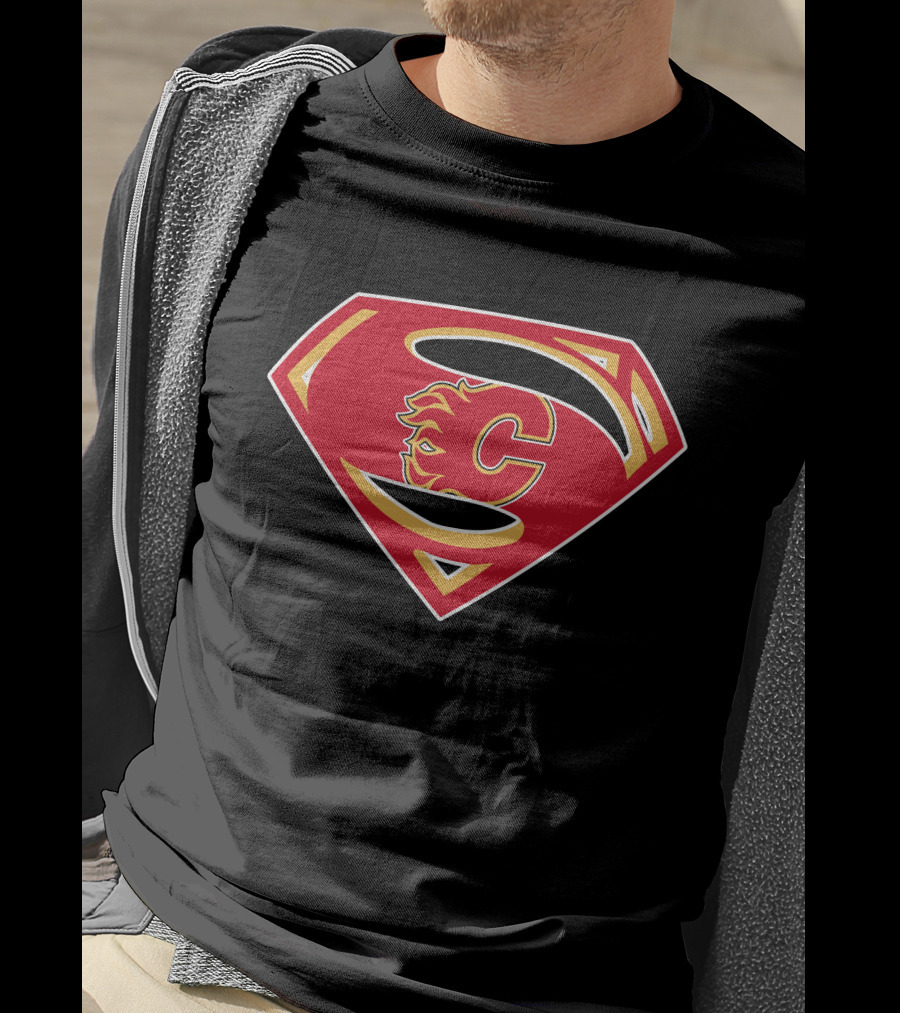 Superman Calgary Flames Logo Fusion T-Shirt