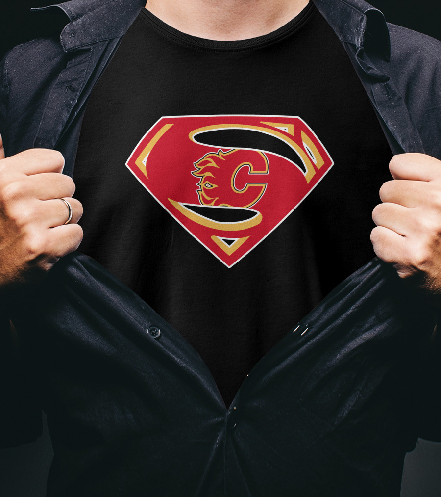 Superman Calgary Flames Logo Fusion T-Shirt