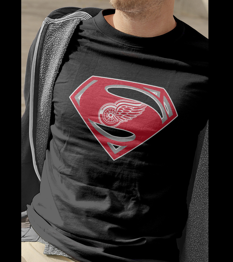 Superman Detroit Red Wings Logo Emblem T-Shirt