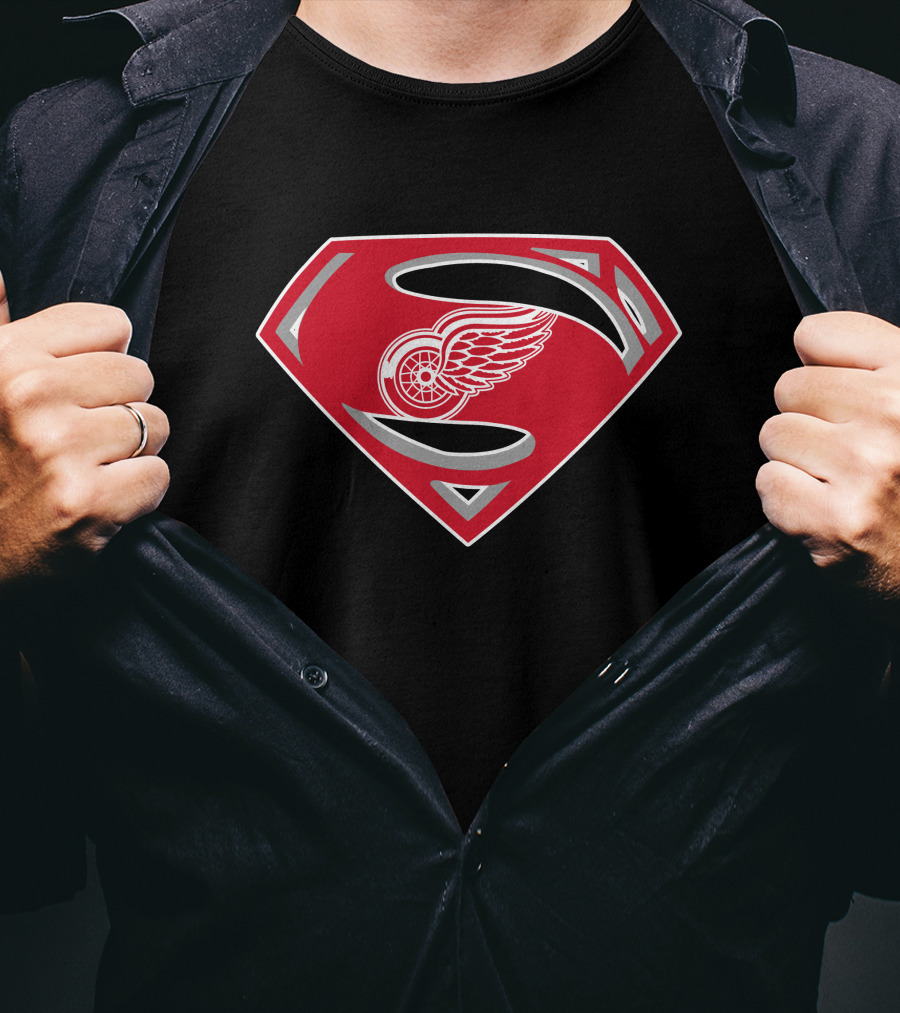 Superman Detroit Red Wings Logo Emblem T-Shirt