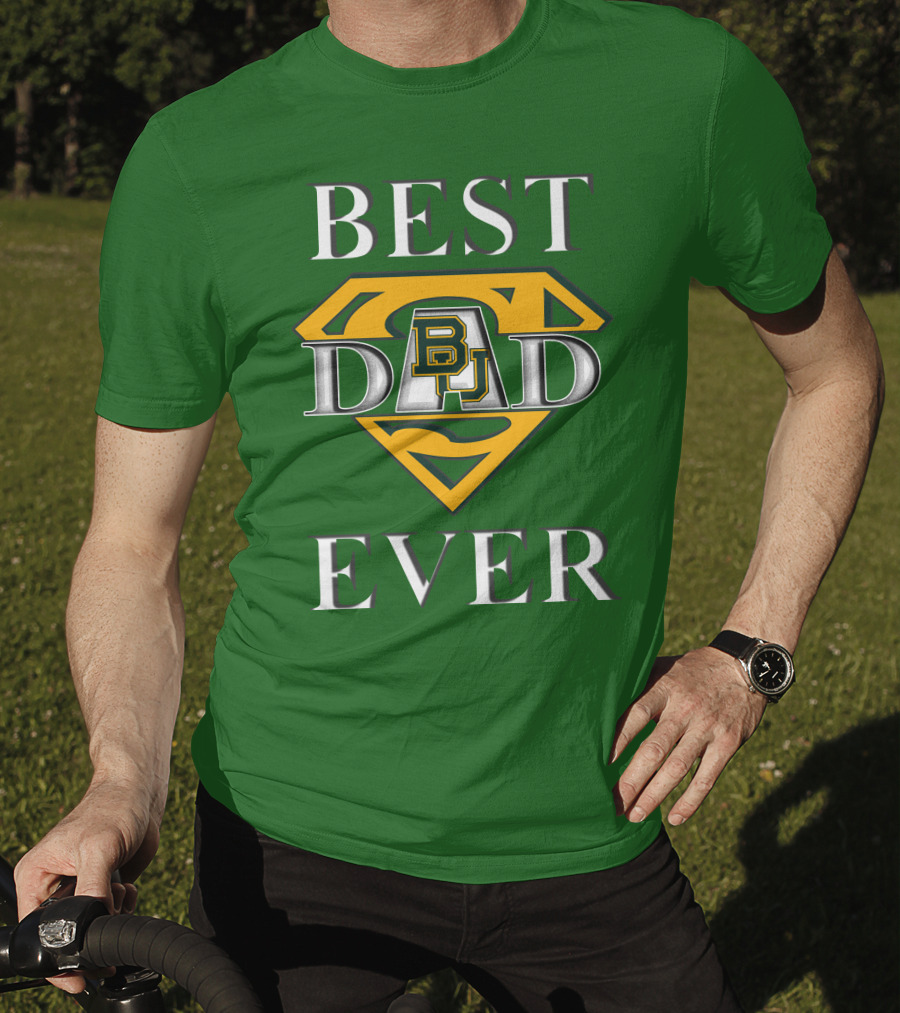 BEST DAD EVER Baylor Bear Logo Superman Shield T-Shirt
