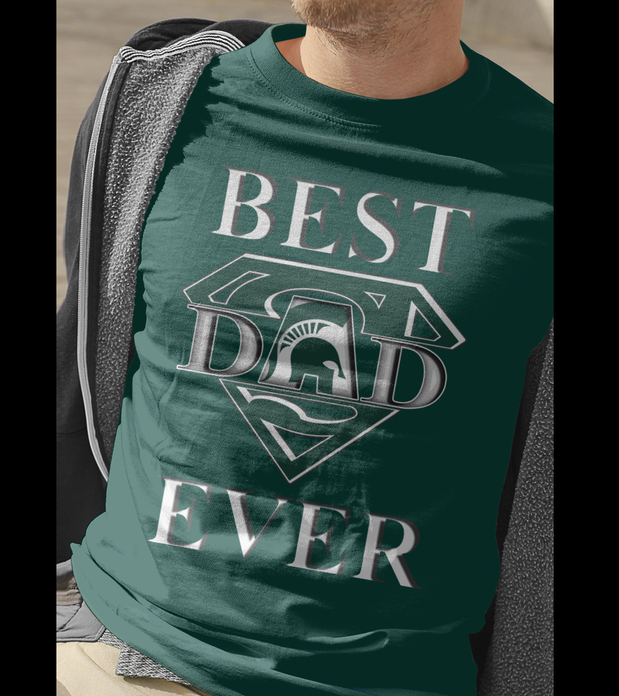 Michigan State Spartans Best Dad Ever Spartan Logo Superhero Badge T-Shirt