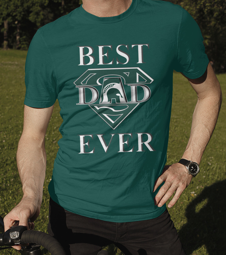 Michigan State Spartans Best Dad Ever Spartan Logo Superhero Badge T-Shirt