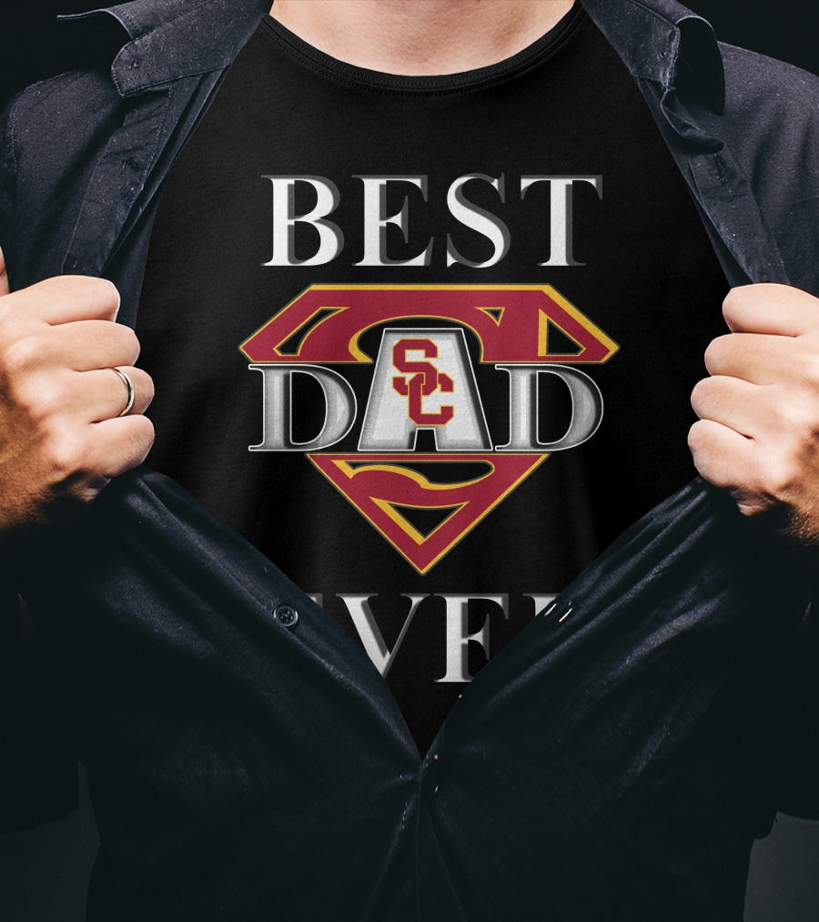 BEST DAD EVER USC Trojans Superhero Shield T-Shirt