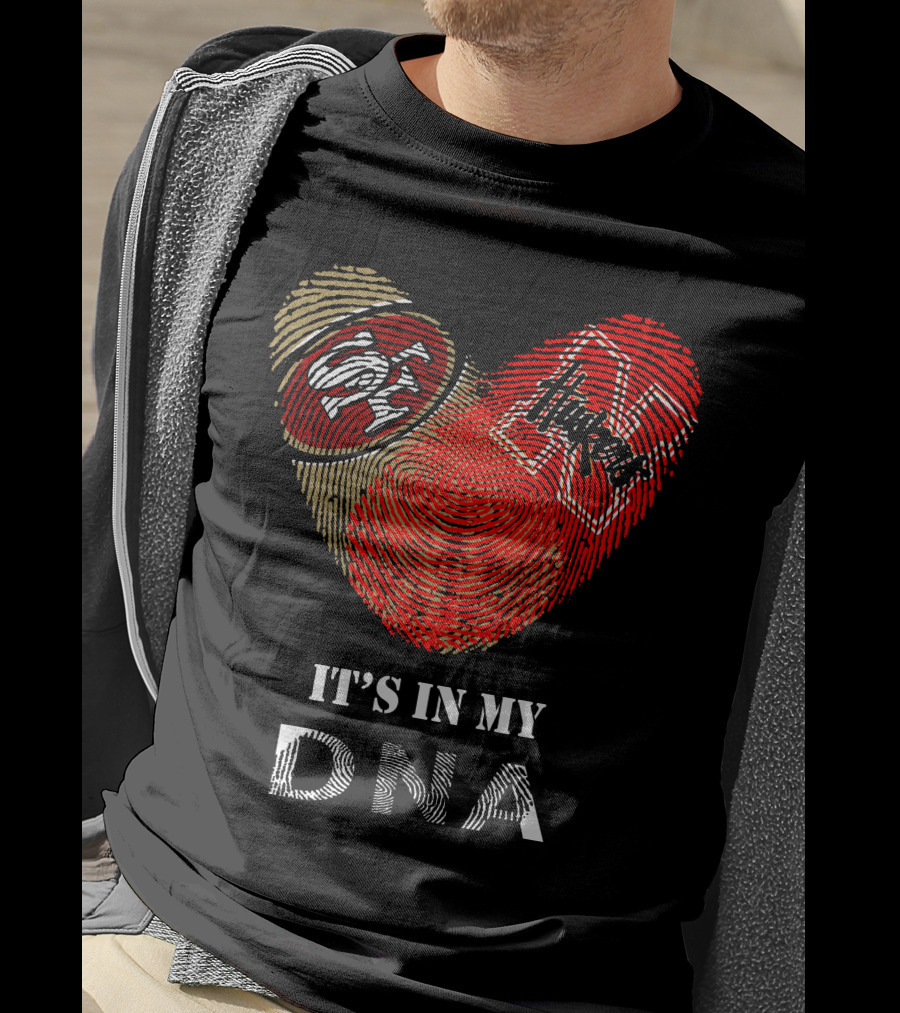 49ers And Nebraska Cornhuskers It's In My Dna Heart-Shaped Fingerprint T-Shirt