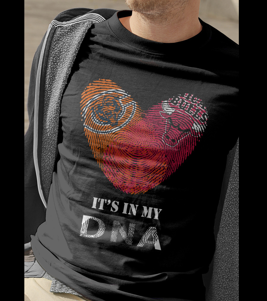 Chicago Bears Bulls It's In My Dna Fingerprint Heart T-Shirt