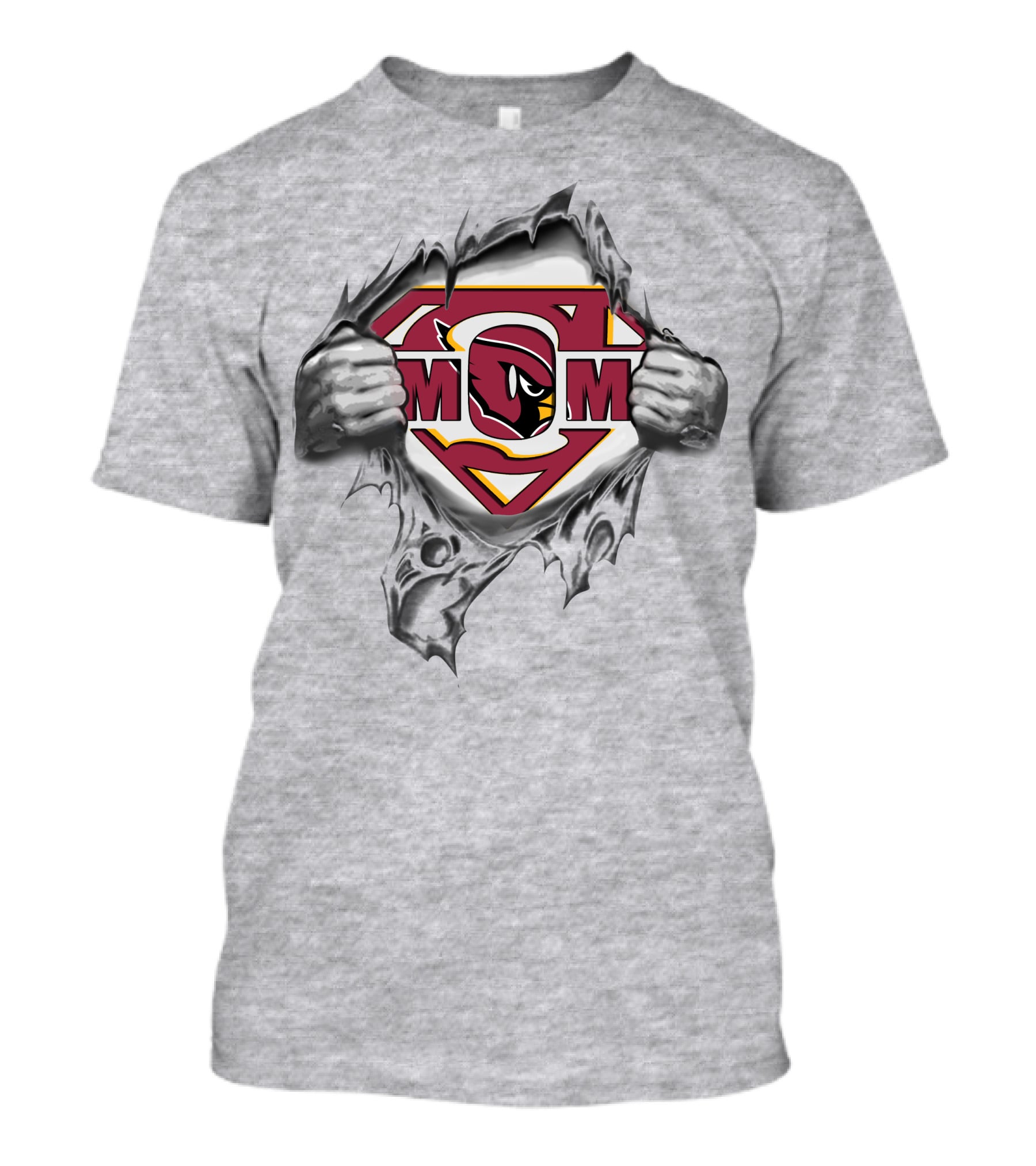 Cardinals Super Mom Hero Logo Peeking Through Hands T-Shirt