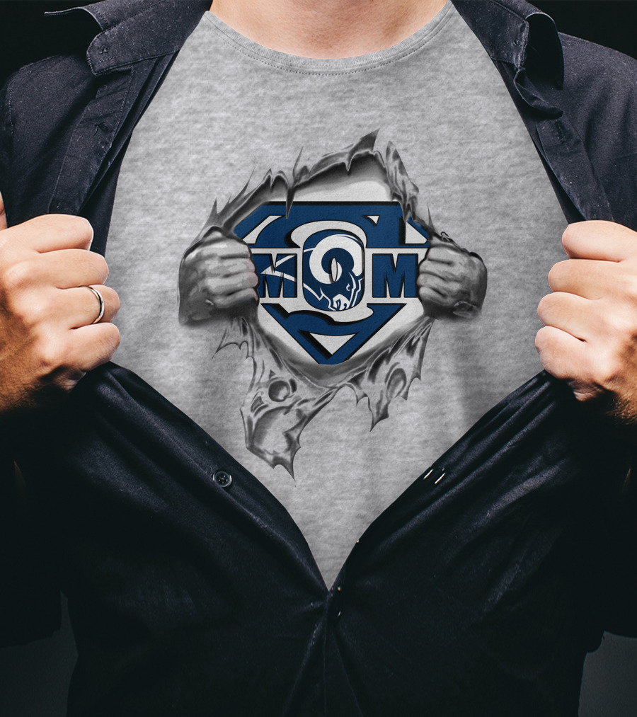 Rams Super Mom Logo With Superman Emblem And Torn Background T-Shirt