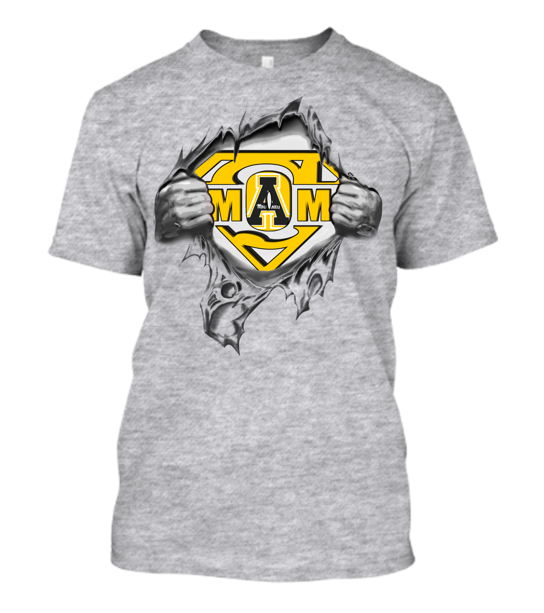 Appalachian State Mom Superhero Logo Torn Fabric T-Shirt