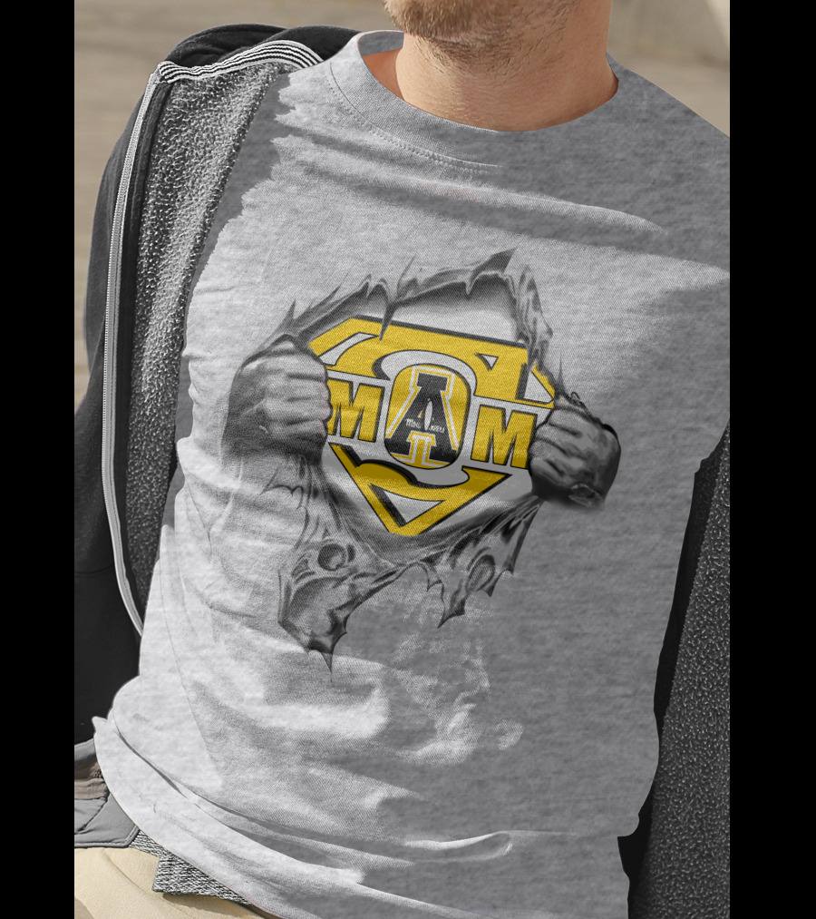 Appalachian State Mom Superhero Logo Torn Fabric T-Shirt