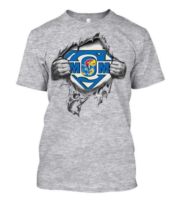 Kansas Jayhawks Super Mom Logo With Superman Emblem Torn T-Shirt