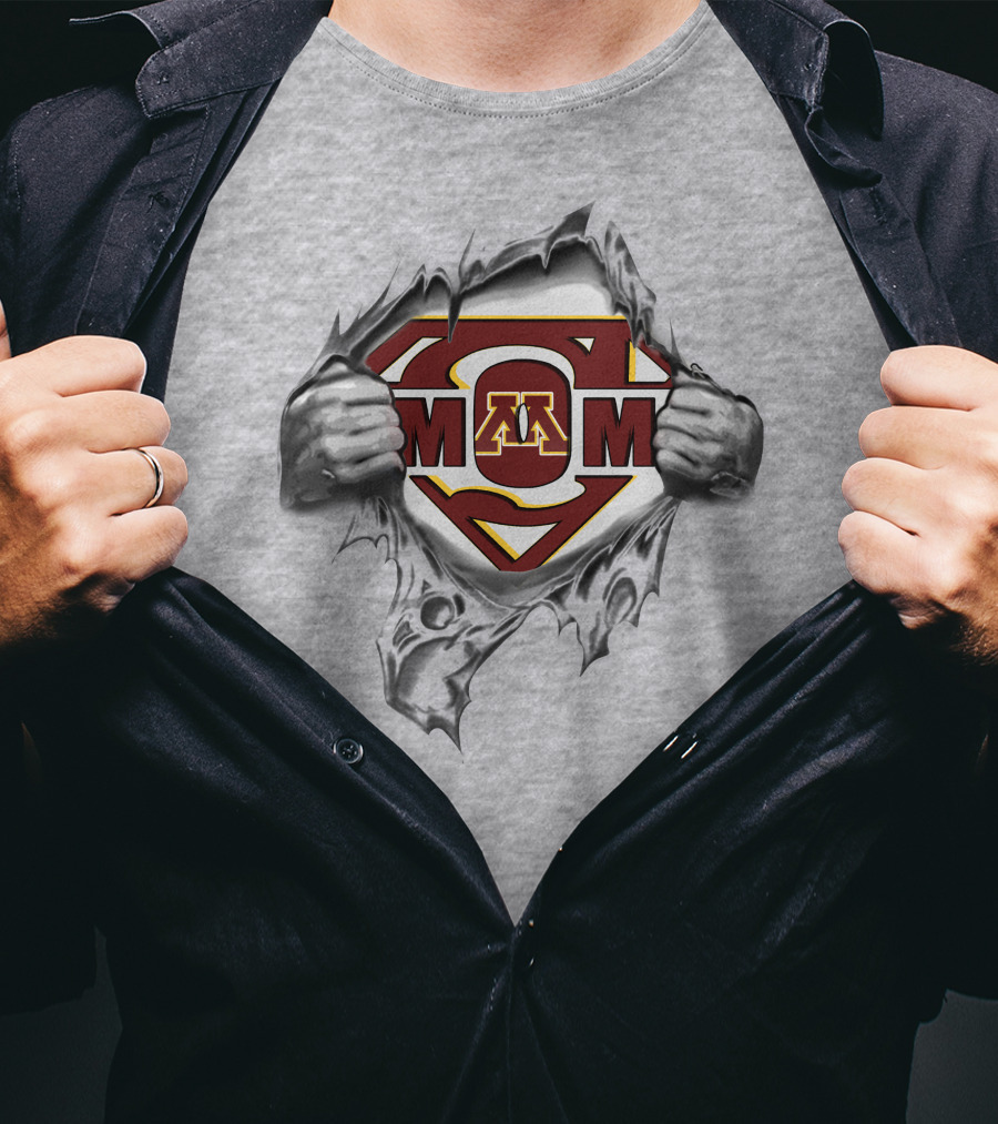 Minnesota Golden Gophers Super M Logo Rip With Superman Symbol T-Shirt