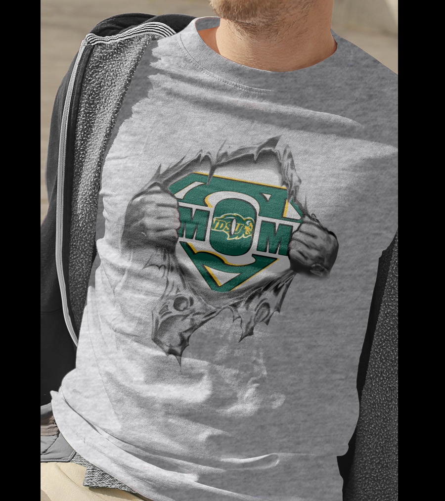 North Dakota State Bison Super Mom Logo With Green Yellow Symbol And Hands T-Shirt