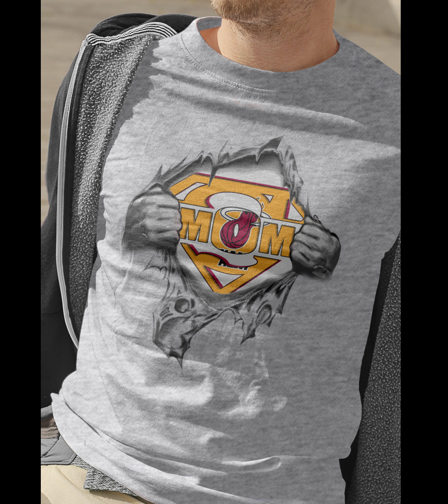 Miami Heat Super Mom Comic Logo Inside Ripped Chest T-Shirt