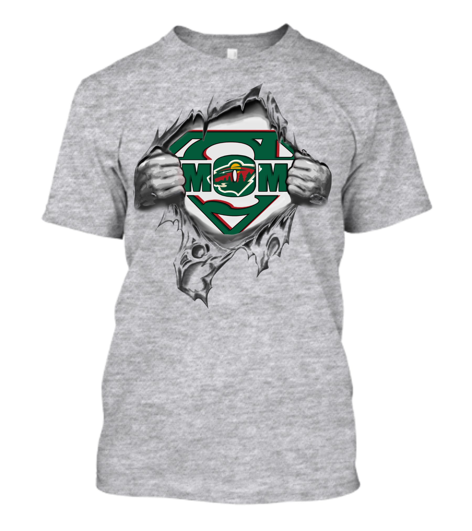 Minnesota Wild Super Mom Logo Ripped Chest T-Shirt