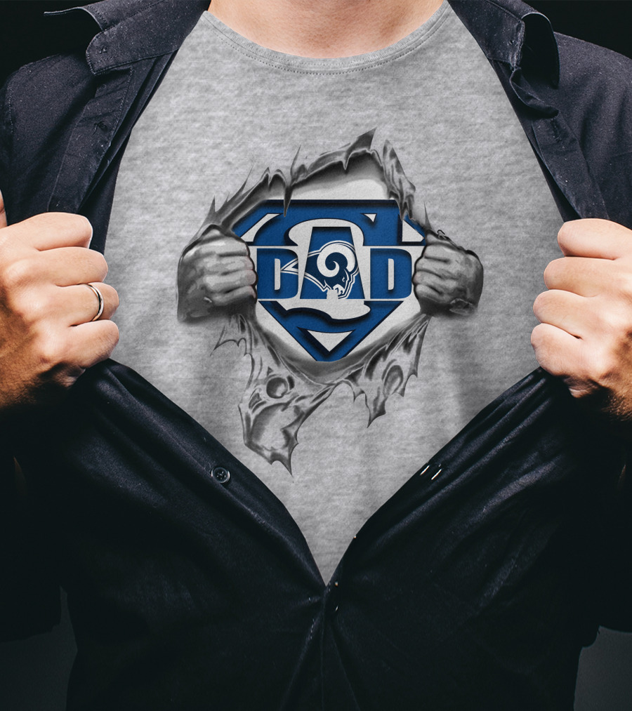 Rams Super Dad Superman Emblem With Torn Shirt Effect T-Shirt
