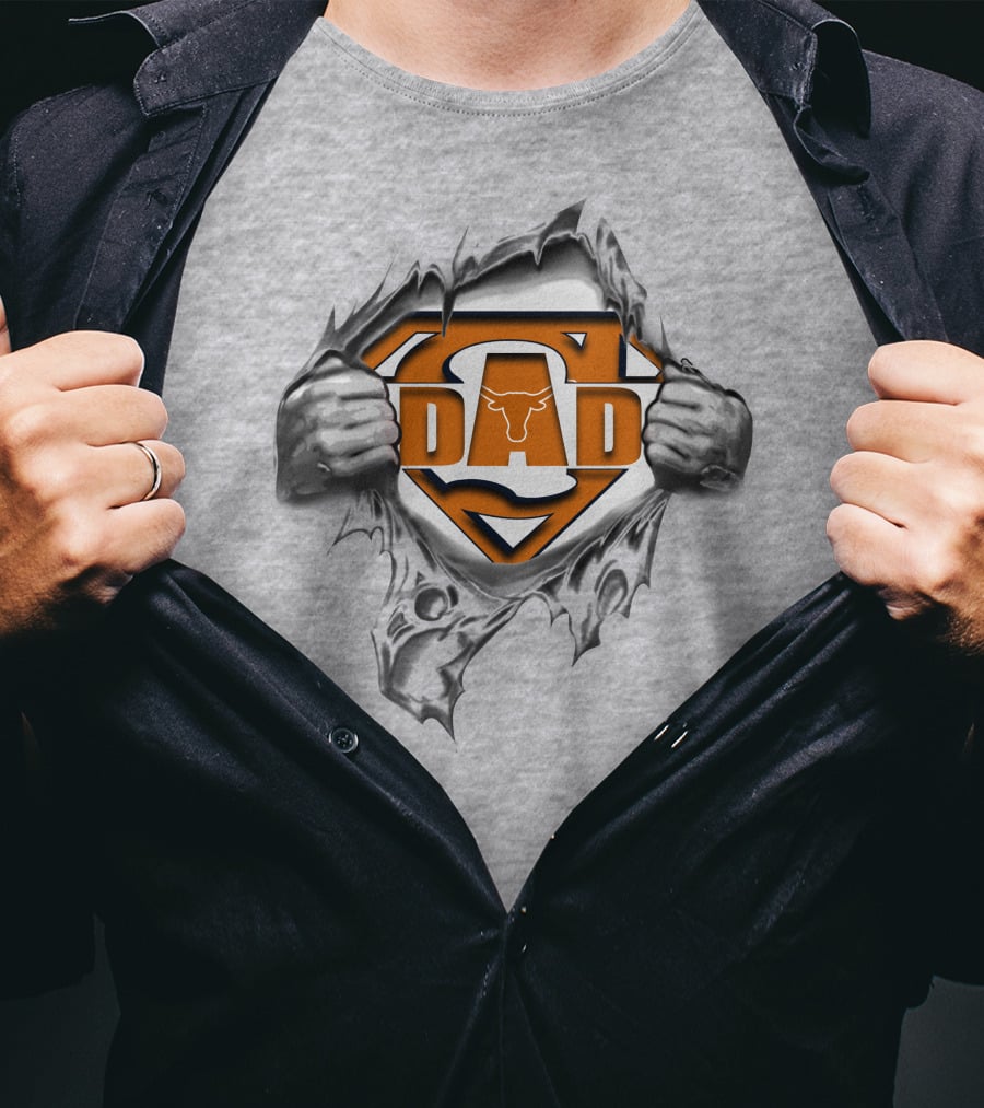 Texas Longhorn Dad Super Hero Busting Through T-Shirt