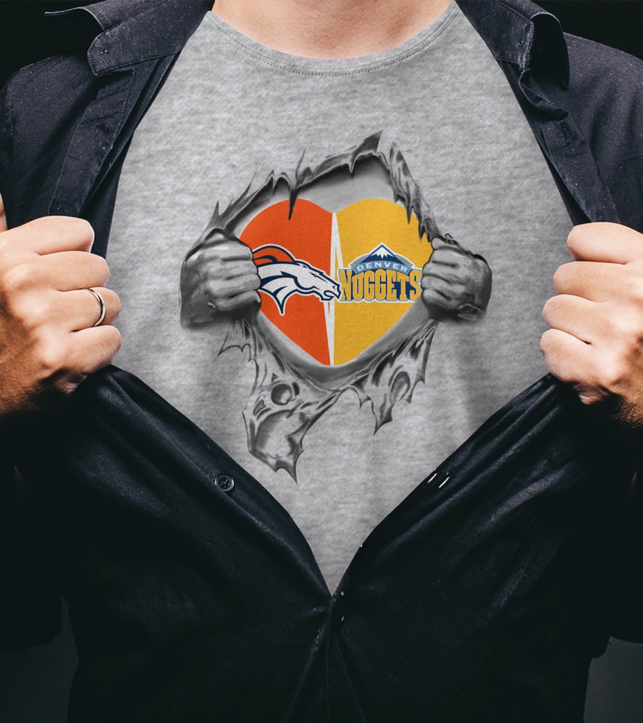 Broncos Denver Nuggets Heart Torn Reveal T-Shirt