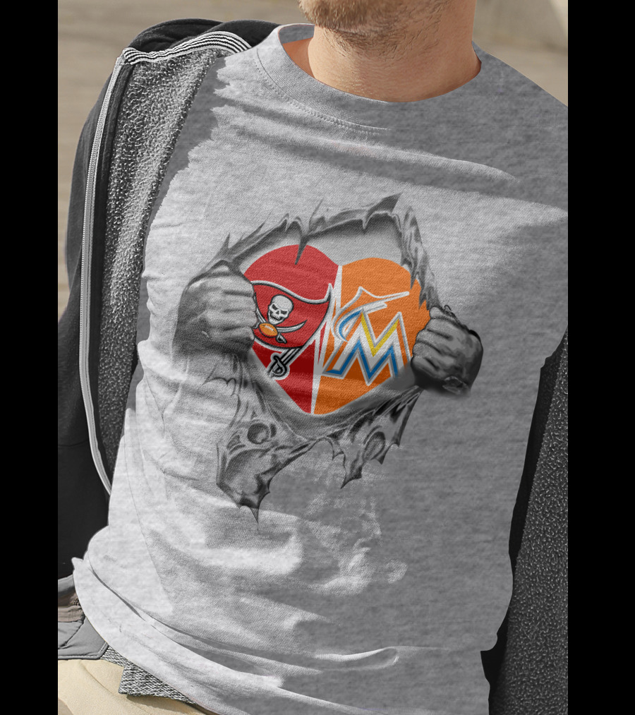 Buccaneers Miami Marlins Heart Logo Fan Passion T-Shirt