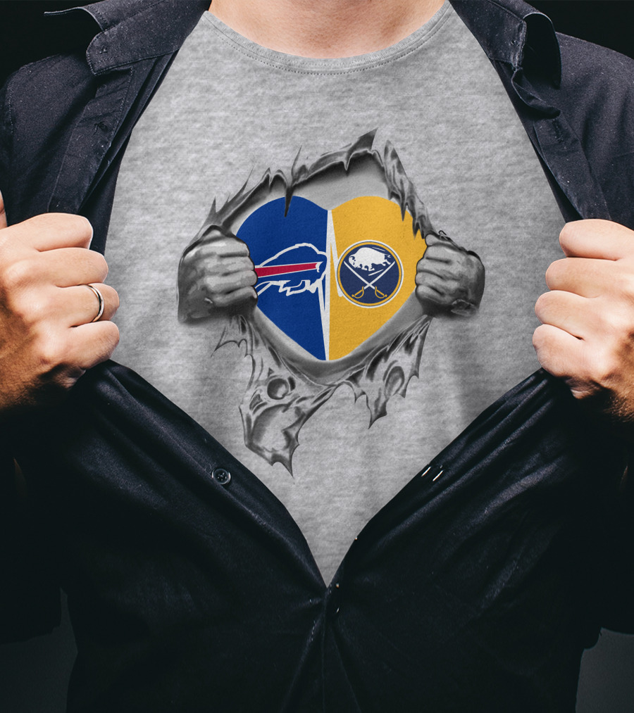 Buffalo Bills Sabres Heart Split Logo Fan Pride T-Shirt