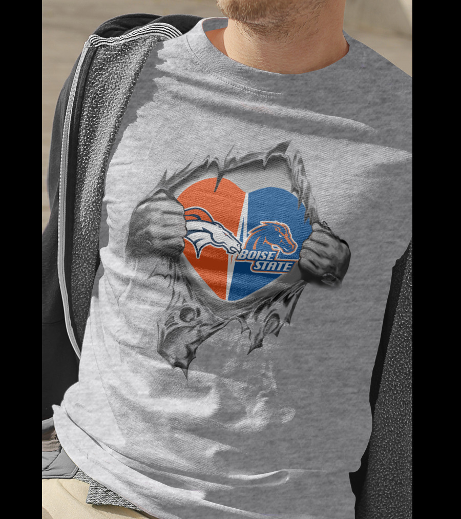Denver Broncos Boise State Heart Design With Team T-Shirt