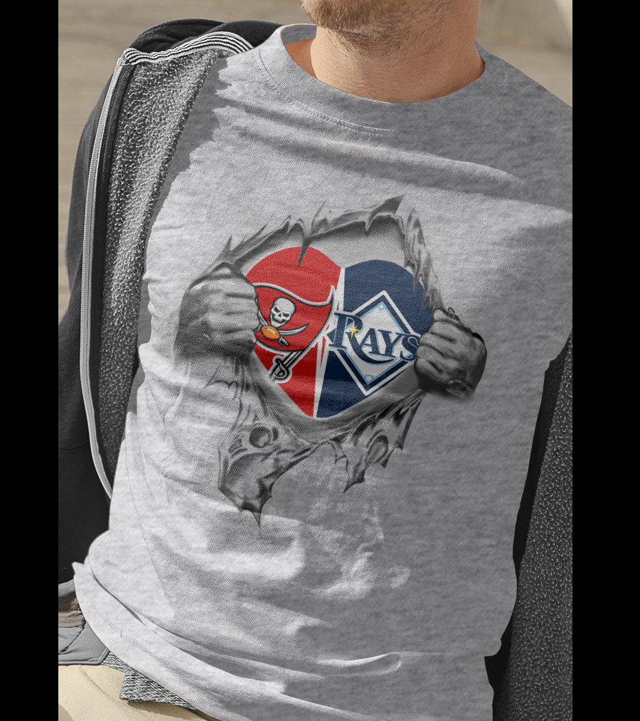 Buccaneers And Rays Logo Heart Torn Open T-Shirt