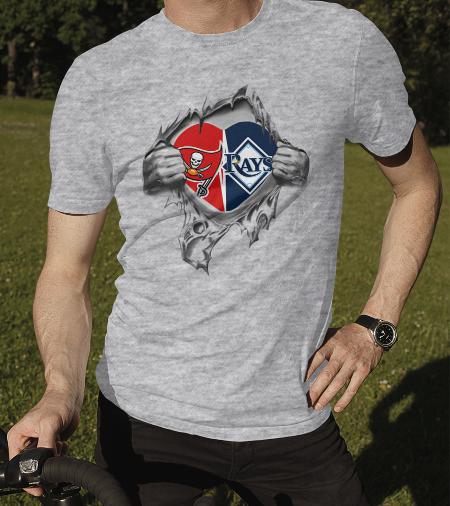 Buccaneers And Rays Logo Heart Torn Open T-Shirt