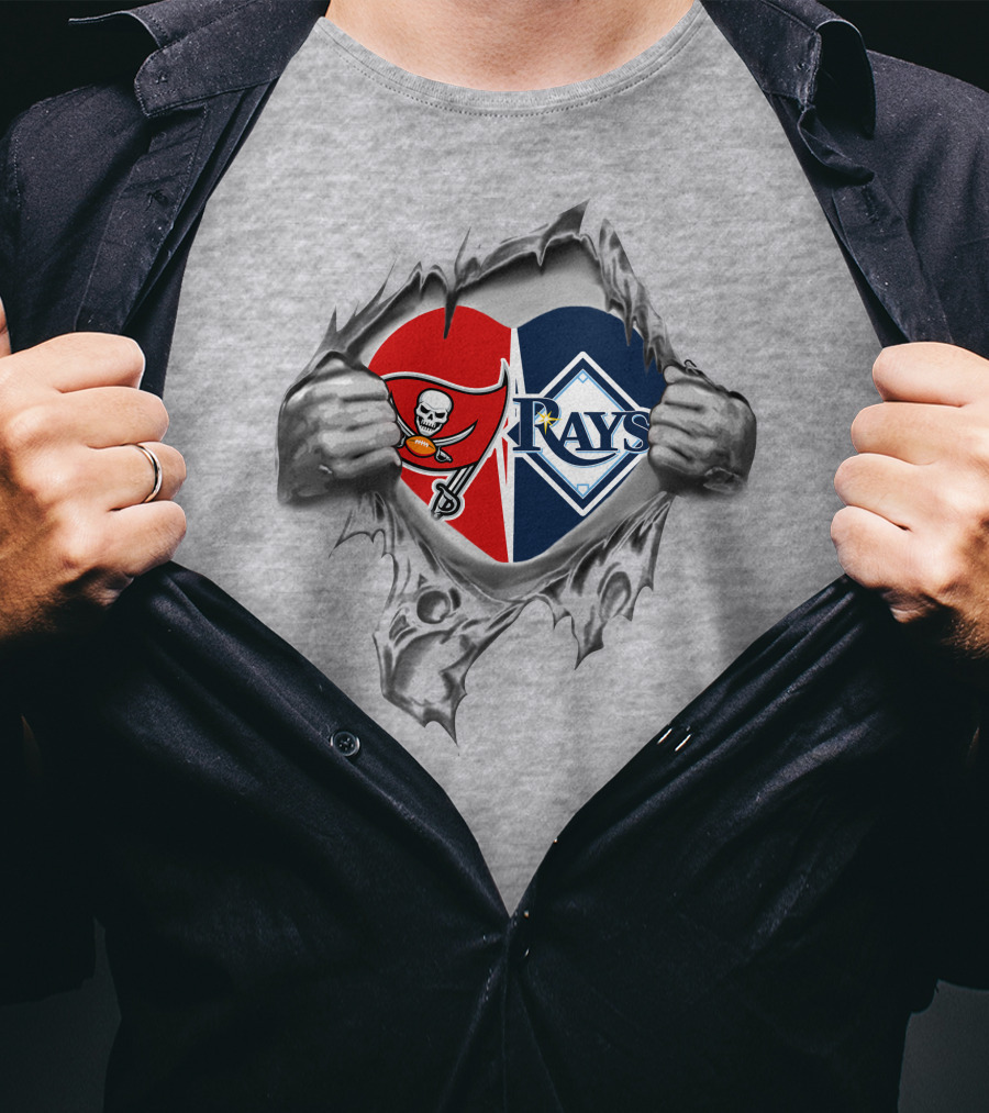 Buccaneers And Rays Logo Heart Torn Open T-Shirt
