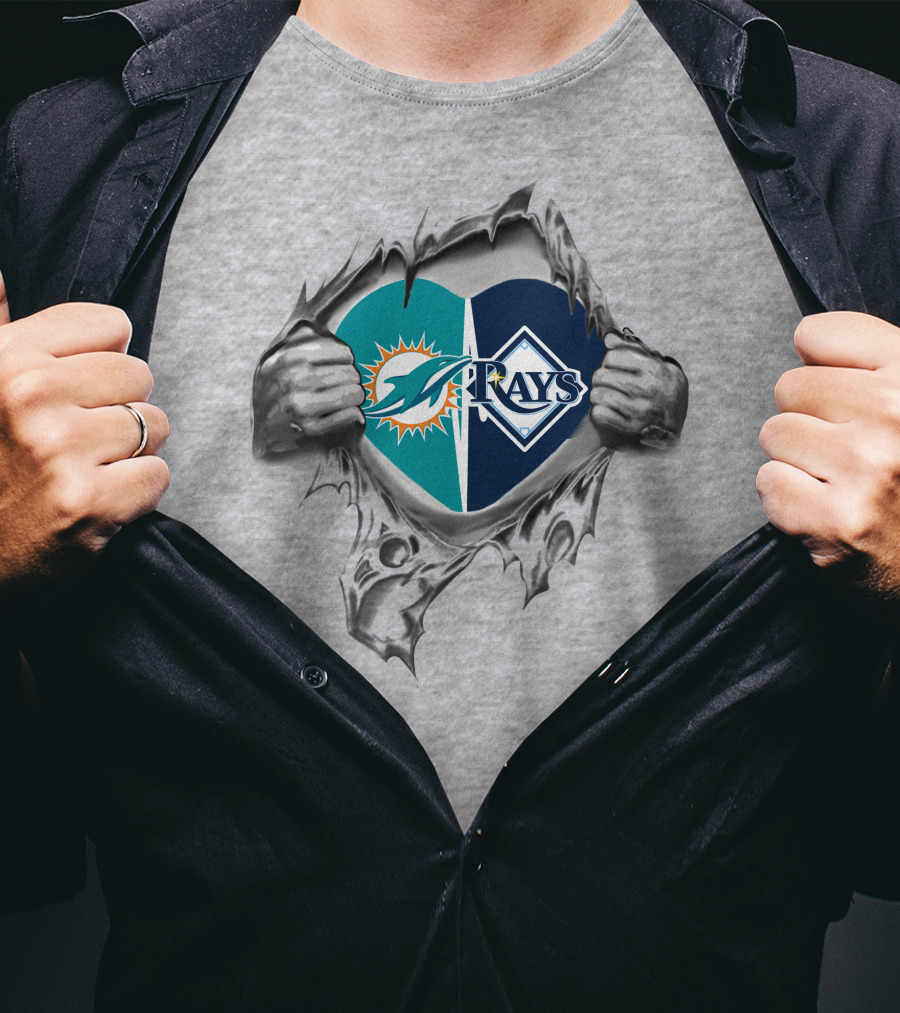 Dolphins And Tampa Bay Rays Logos Inside Heart T-Shirt