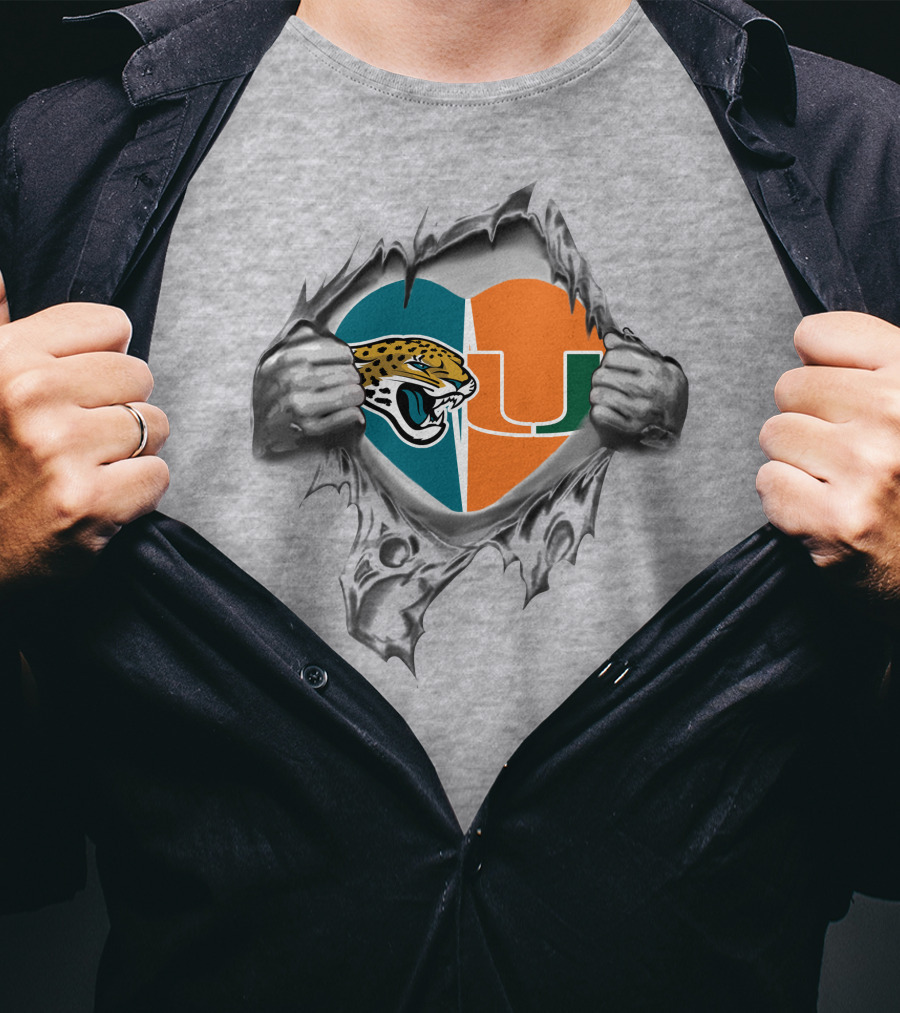Jaguars Miami Hurricanes Heart Fan Pride T-Shirt